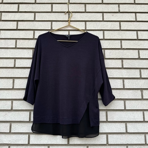 Nic+Zoe Nightshade Plum Purple Black Rejoice Sweater Mixed Media Chiffon Knit - Picture 3 of 11